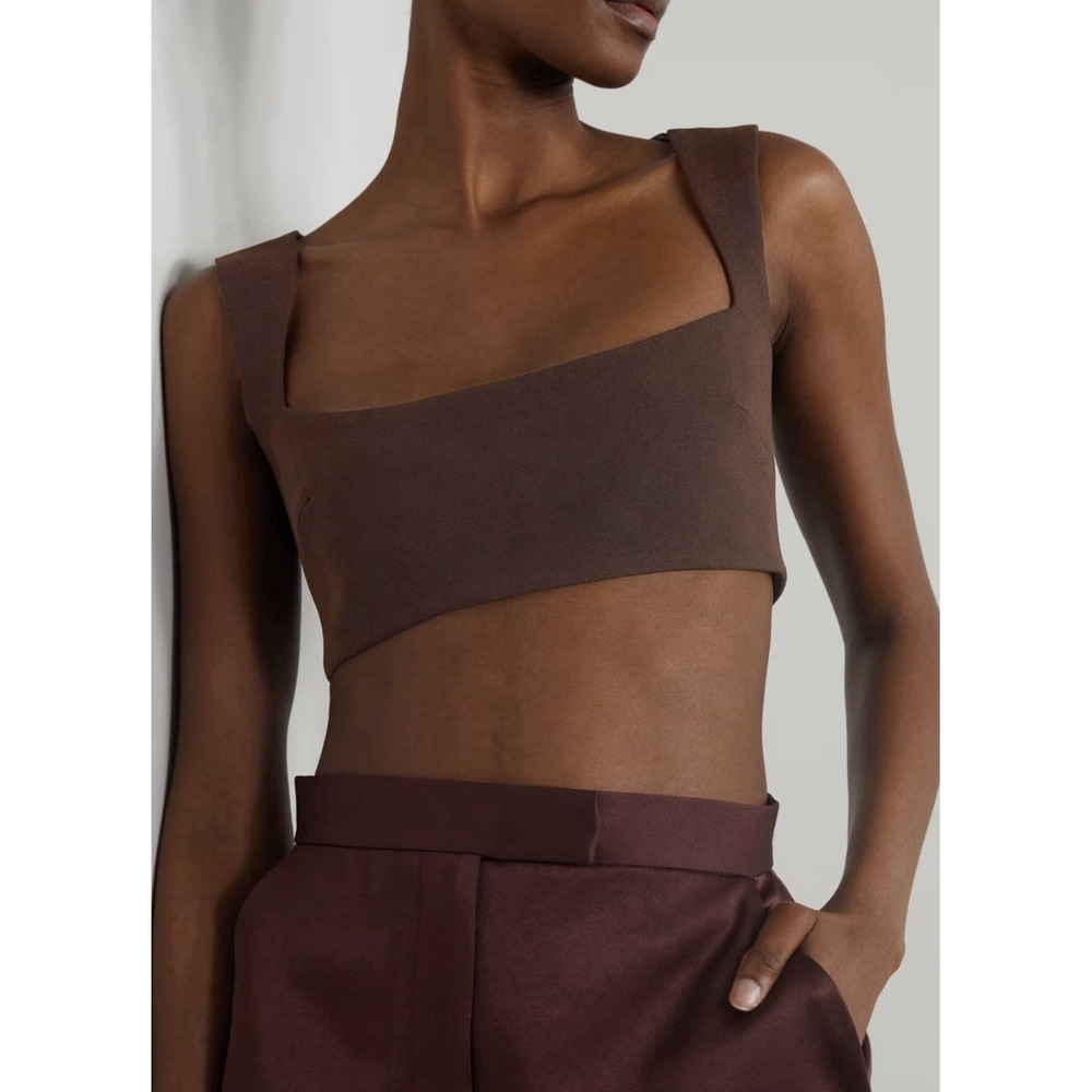 Alex Perry Rae Cropped Crepe Top Brown Size 8 - Picture 5 of 12